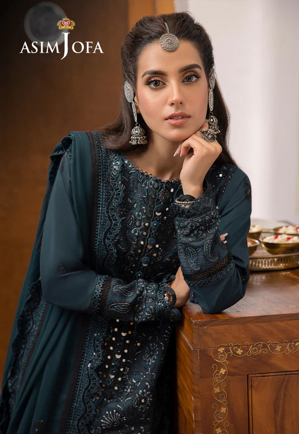 Buy Now- D#13 Silk Lawn - Shadow Work Collection 2023 - Shahana Collection UK - Asim Jofa - Wedding and Bridal party dresses