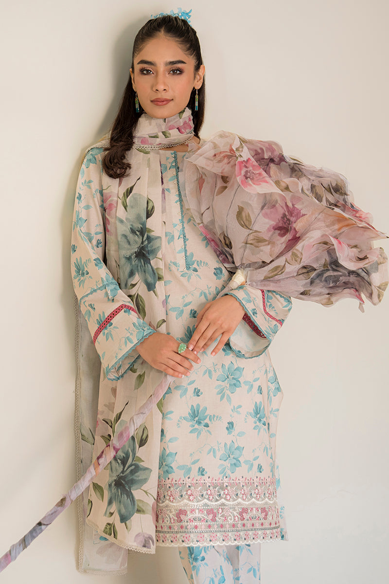 Buy Now - Blue Mist - Petals and Prints - Lawn Collection 2023 - Cross Stitch - Shahana Collection UK - Wedding and Bridal Party Dresses
