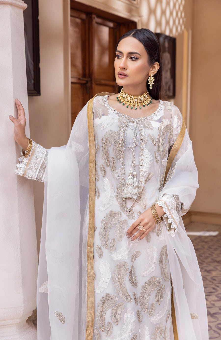 Utsav -WHITE FROST - Premium Chiffon Collection 2023 - Shahana Collection UK