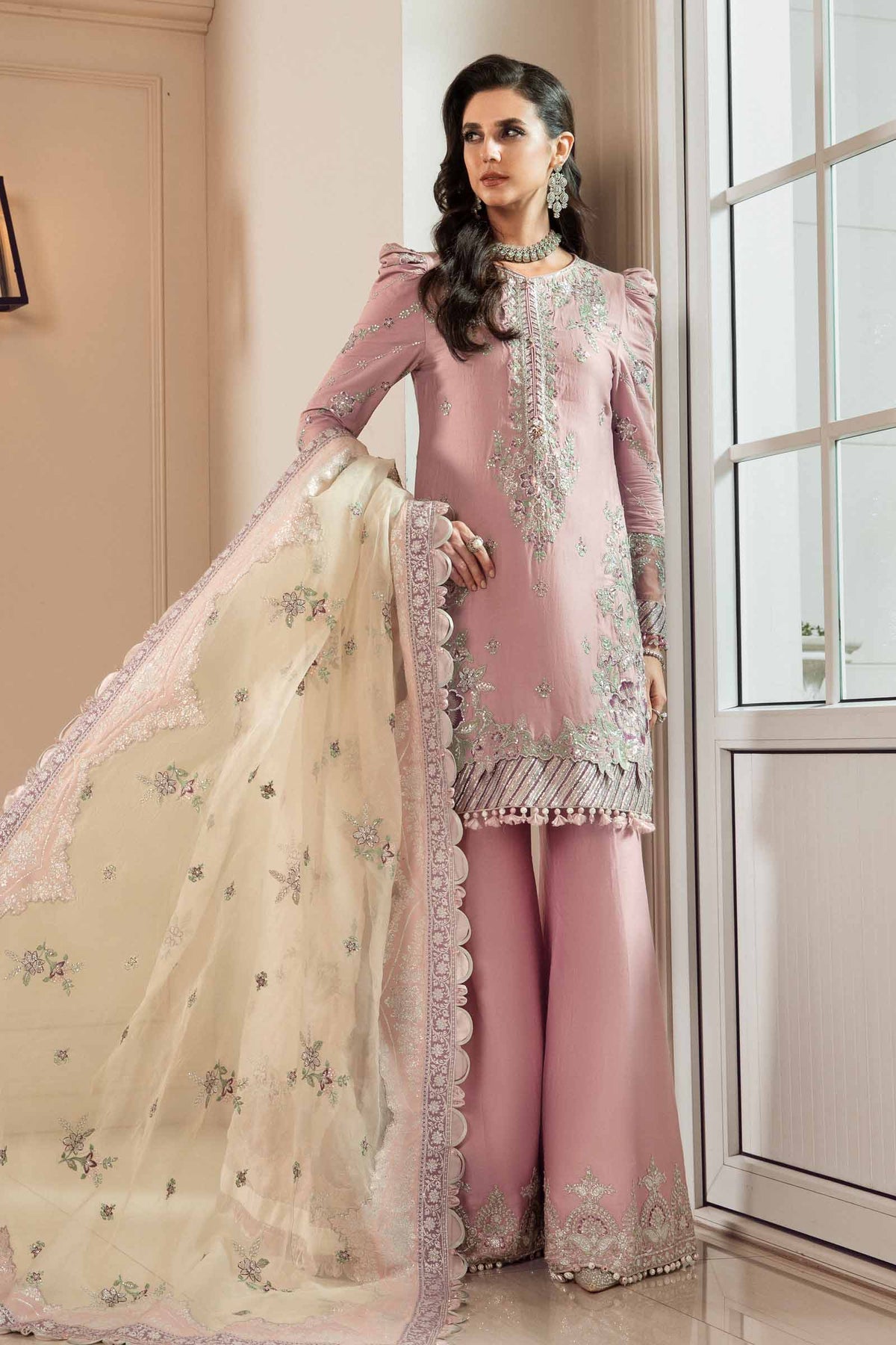 Buy Now, D#10 - Mauve - Maria. B Sateen 2023 - Wedding and Bridal Party Dresses - Pakistani Festive wear - Maria. B in UK - Fall Collection'23