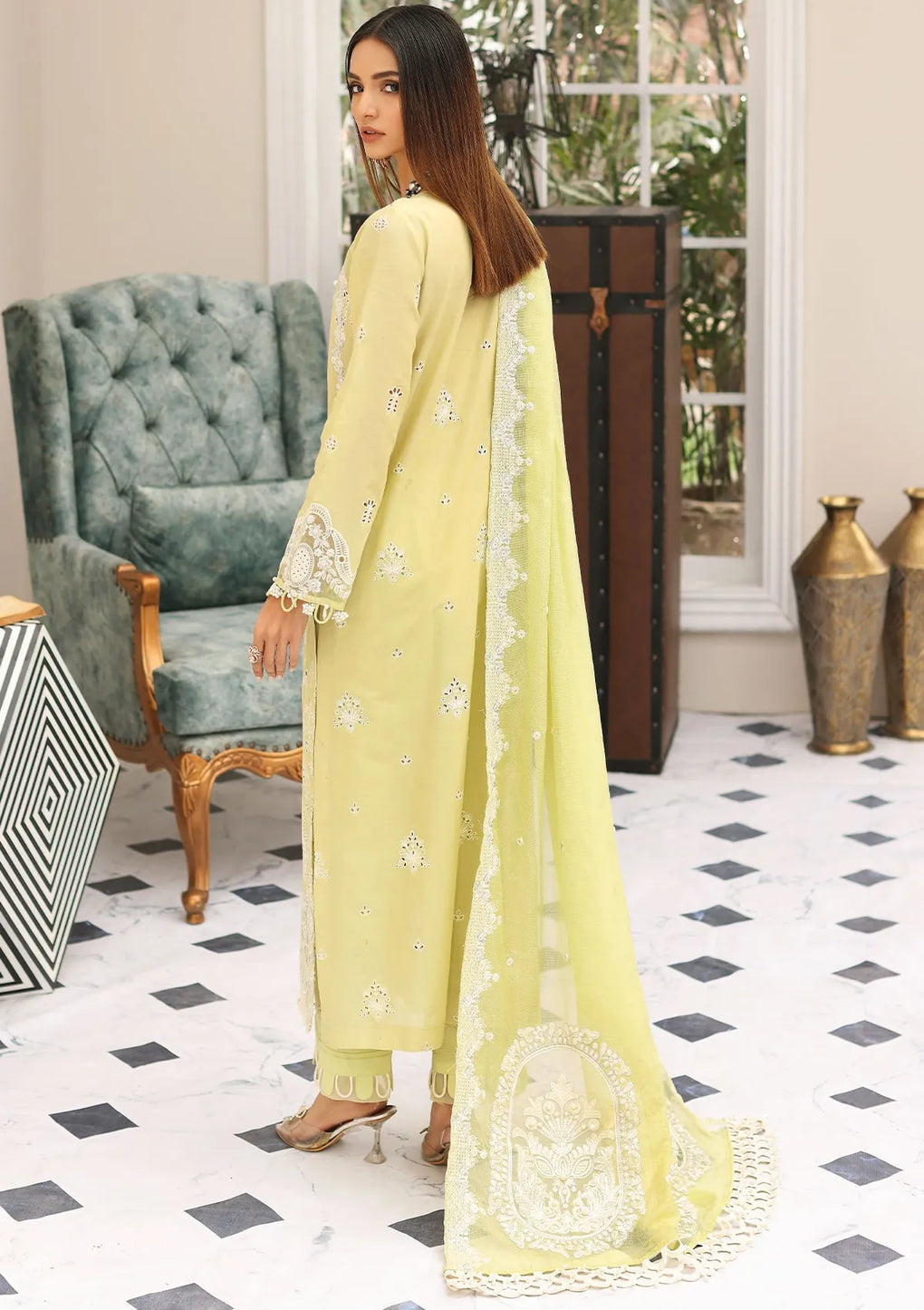 ELC-13 - Pistachio - Elaf Festive Chikankari 2023 - Shahana Collection UK - Eid 2023 - Elaf in UK