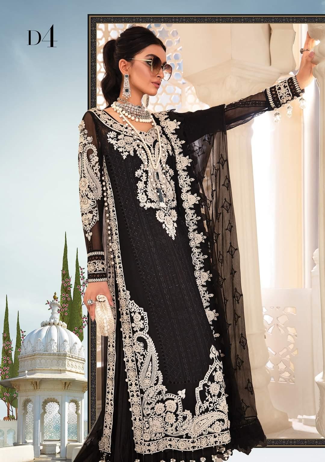 Maria.B Chiffons Collection'22- Design #4- Black and White - Maria.B Chiffons Collection'22- Design #4- Black and White - Shahana Collection