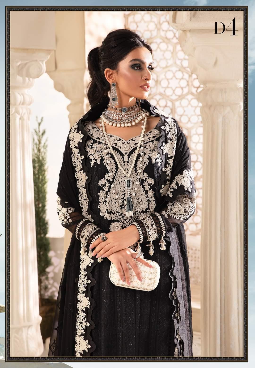 Maria.B Chiffons Collection'22- Design #4- Black and White - Maria.B Chiffons Collection'22- Design #4- Black and White - Shahana Collection