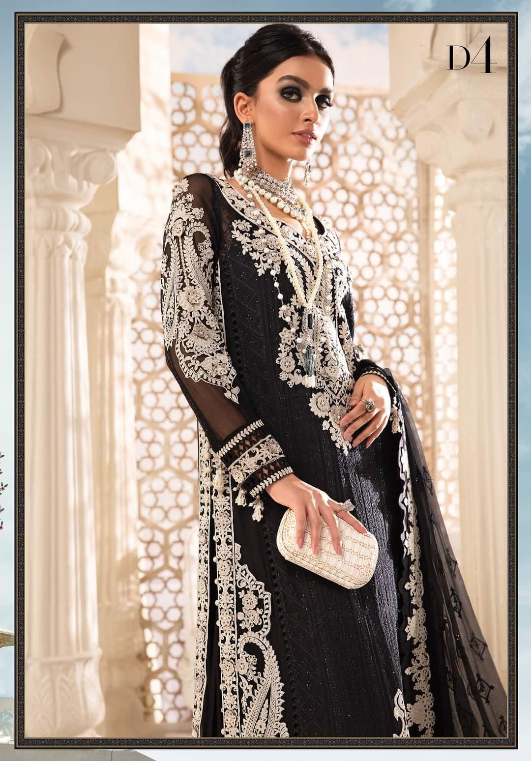 Maria.B Chiffons Collection'22- Design #4- Black and White - Maria.B Chiffons Collection'22- Design #4- Black and White - Shahana Collection