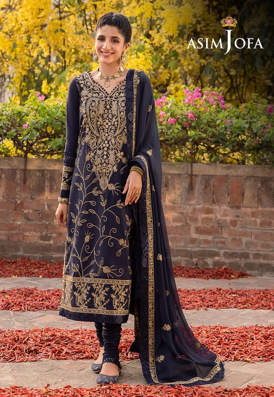 Buy Now- D#15 Silk Lawn - Shadow Work Collection 2023 - Shahana Collection UK - Asim Jofa - Wedding and Bridal party dresses 