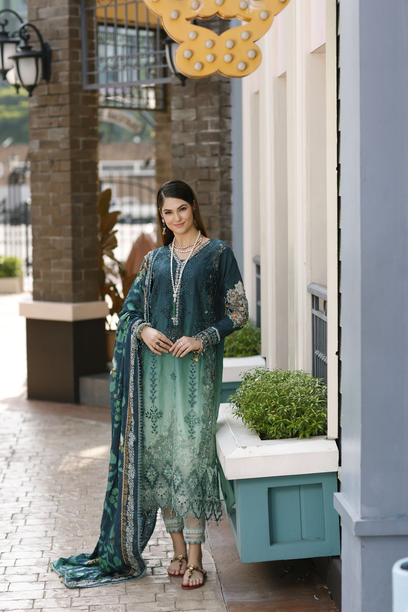 D3- Teal-Ombre - IRIS - Noor Eid Handwork Schiffili Laserkari'23- Saadia Asad