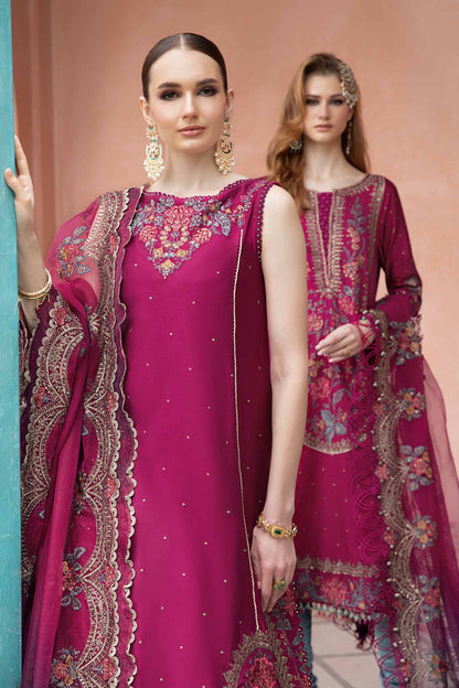 Buy Now, D#7 - Magenta - Maria. B Sateen 2023 - Wedding and Bridal Party Dresses -  Pakistani Festive wear - Maria. B in UK - Fall Collection'23