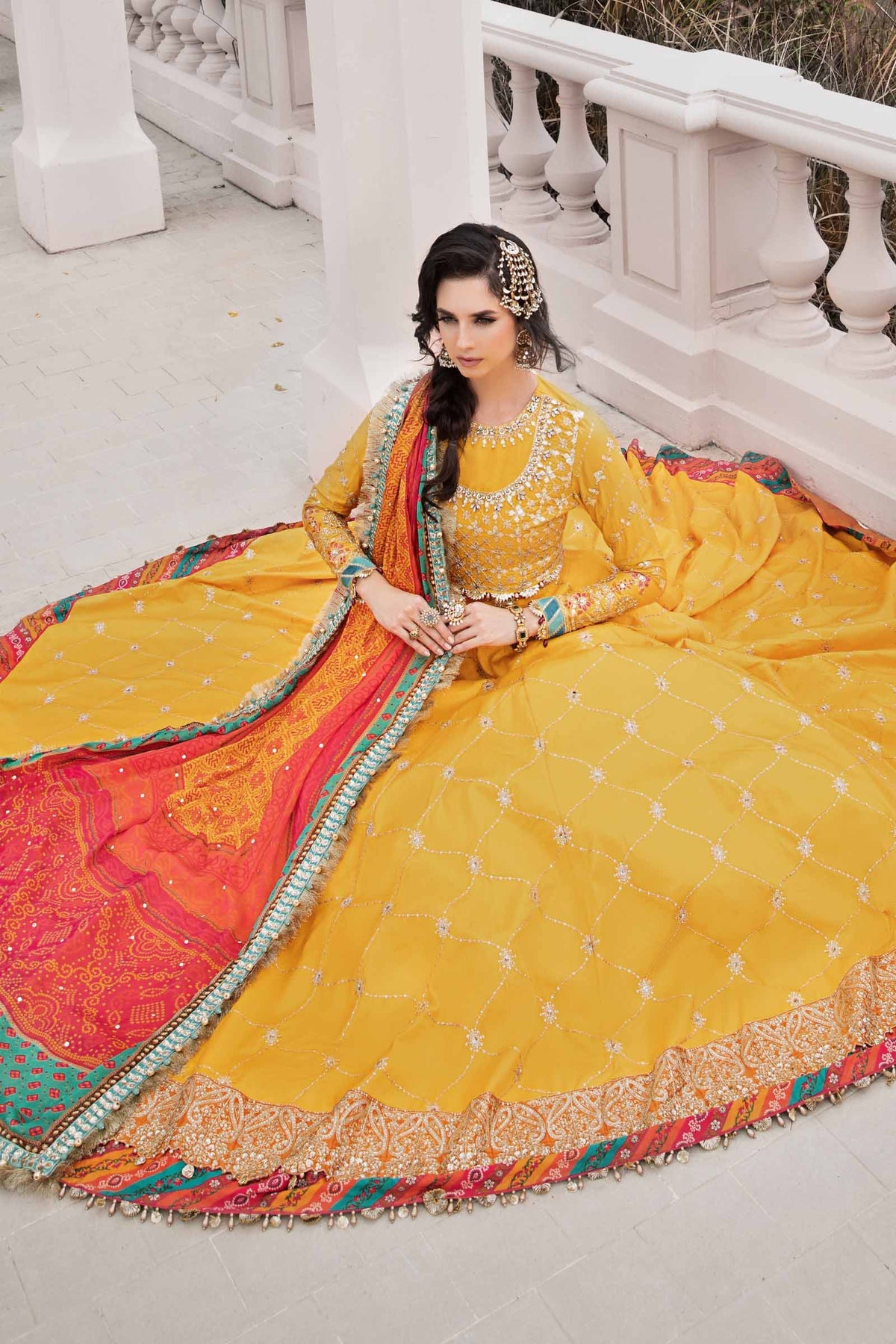 Buy Now, D#4 - YELLOW - Maria. B Sateen 2023 - Wedding and Bridal Party Dresses -  Pakistani Festive wear - Maria. B in UK - Fall Collection'23