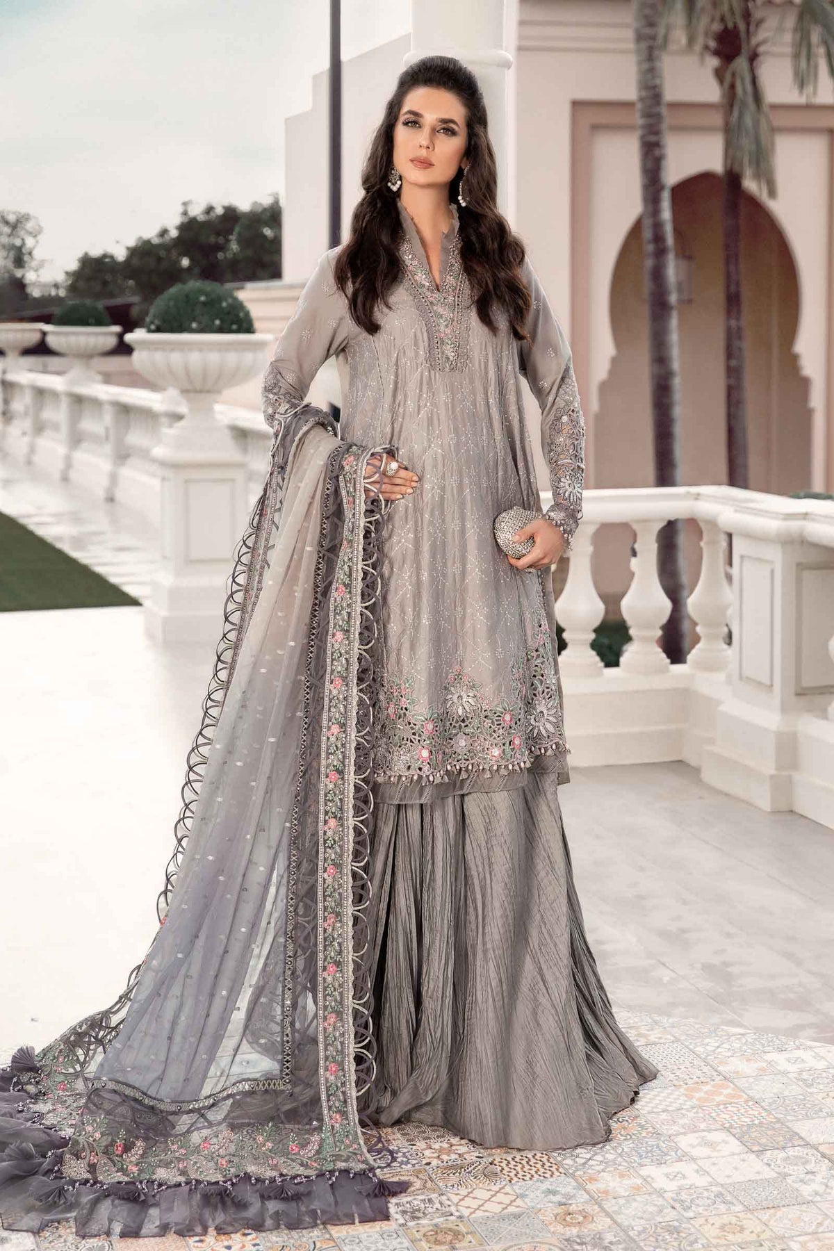 Buy Now, D#11 - Grey - Maria. B Sateen 2023 - Wedding and Bridal Party Dresses -  Pakistani Festive wear - Maria. B in UK - Fall Collection'23