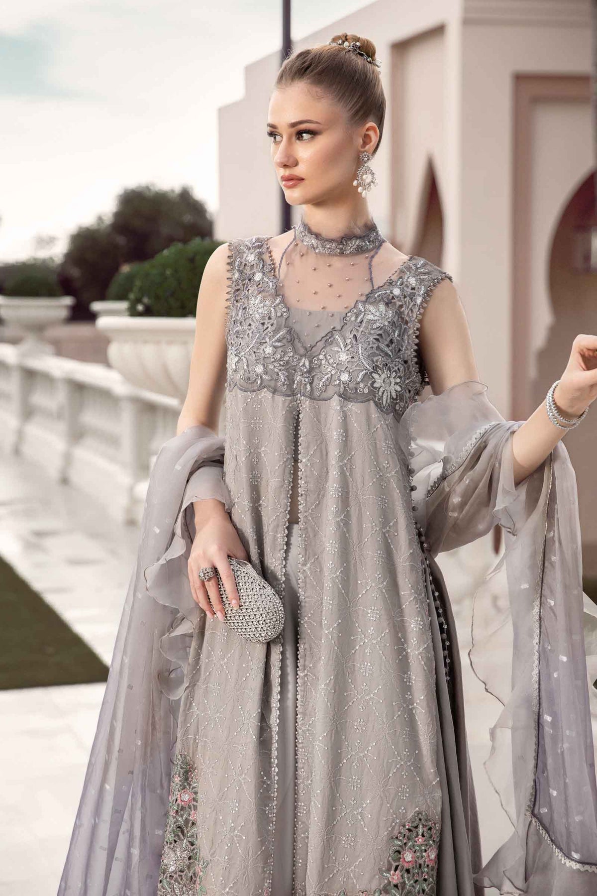 Buy Now, D#11 - Grey - Maria. B Sateen 2023 - Wedding and Bridal Party Dresses -  Pakistani Festive wear - Maria. B in UK - Fall Collection'23