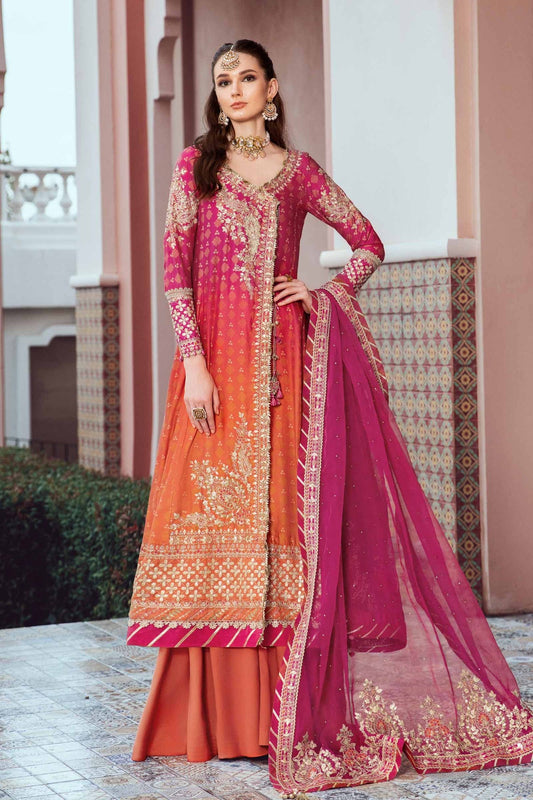 Buy Now, D#9 - Fuschia Pink - Maria. B Sateen 2023 - Wedding and Bridal Party Dresses -  Pakistani Festive wear - Maria. B in UK - Fall Collection'23