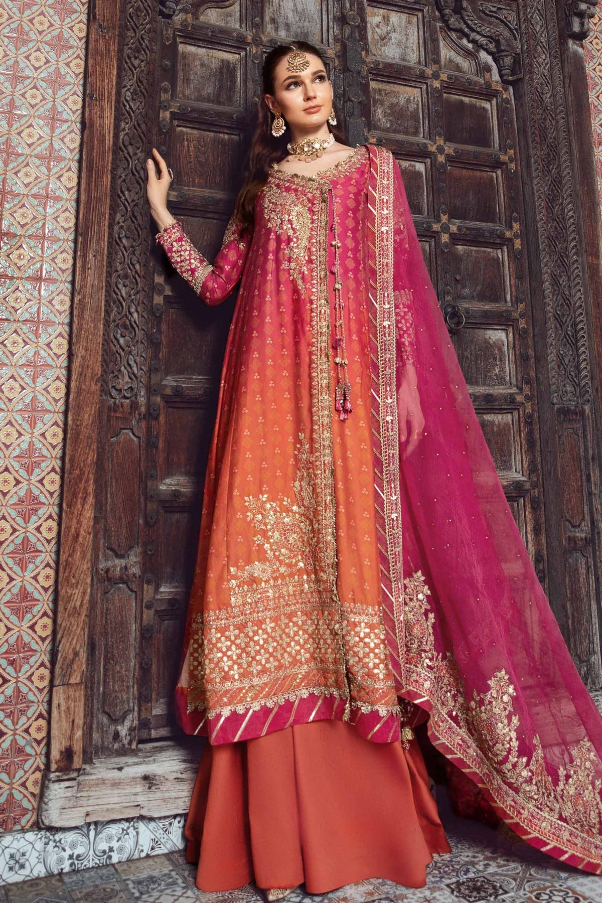 Buy Now, D#9 - Fuschia Pink - Maria. B Sateen 2023 - Wedding and Bridal Party Dresses -  Pakistani Festive wear - Maria. B in UK - Fall Collection'23