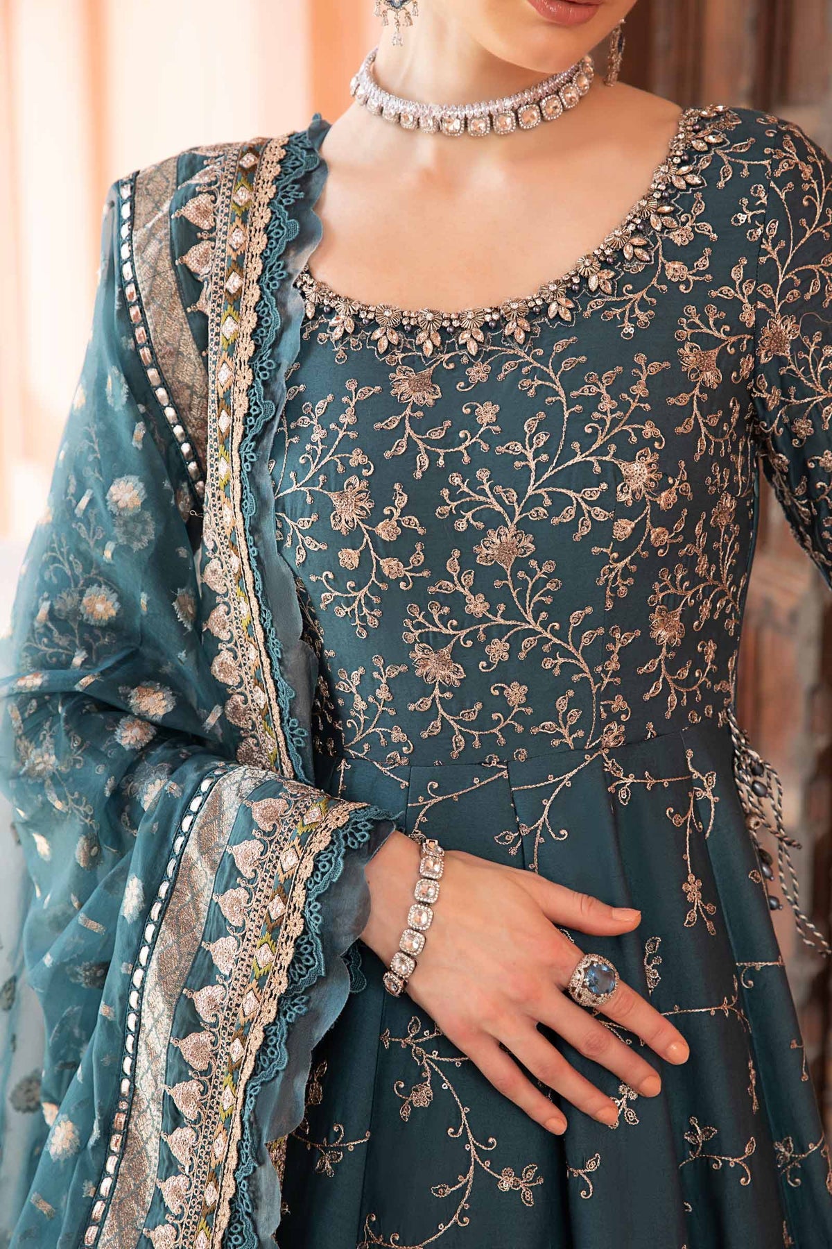 Buy Now, D#5 - Teal - Maria. B Sateen 2023 - Wedding and Bridal Party Dresses -  Pakistani Festive wear - Maria. B in UK - Fall Collection'23