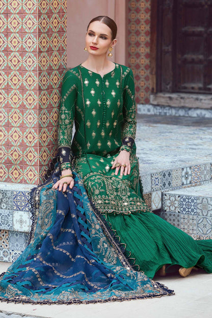 Buy Now, D#6 - Emerald Green- Maria. B Sateen 2023 - Wedding and Bridal Party Dresses -  Pakistani Festive wear - Maria. B in UK - Fall Collection'23