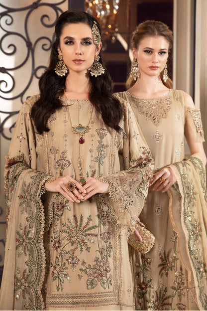 Buy Now, D#12 - Beige - Maria. B Sateen 2023 - Wedding and Bridal Party Dresses -  Pakistani Festive wear - Maria. B in UK - Fall Collection'23