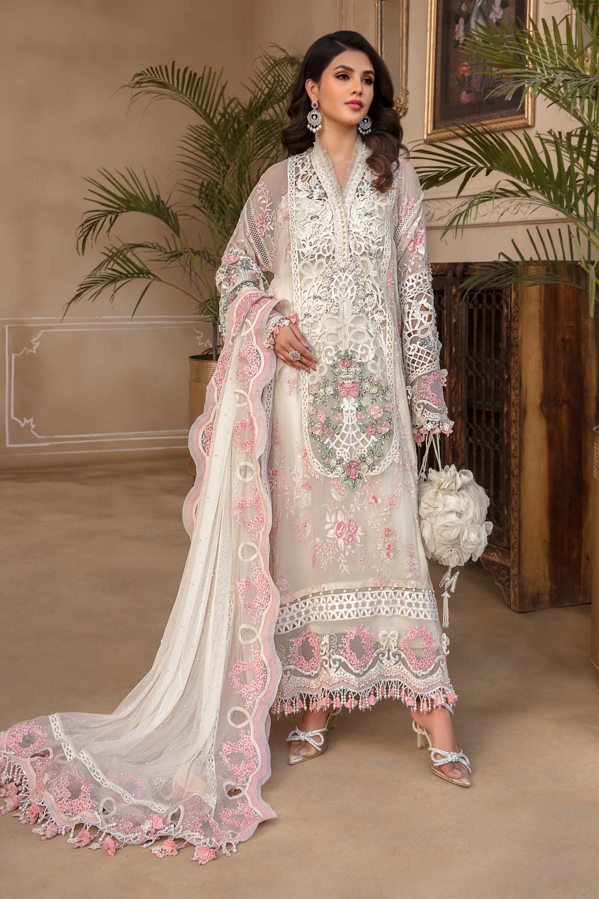Off White BD-2604 - Maria.B - Mbroidered Chiffon Collection 2023 - Shahana Collection UK - Maria.B in UK 