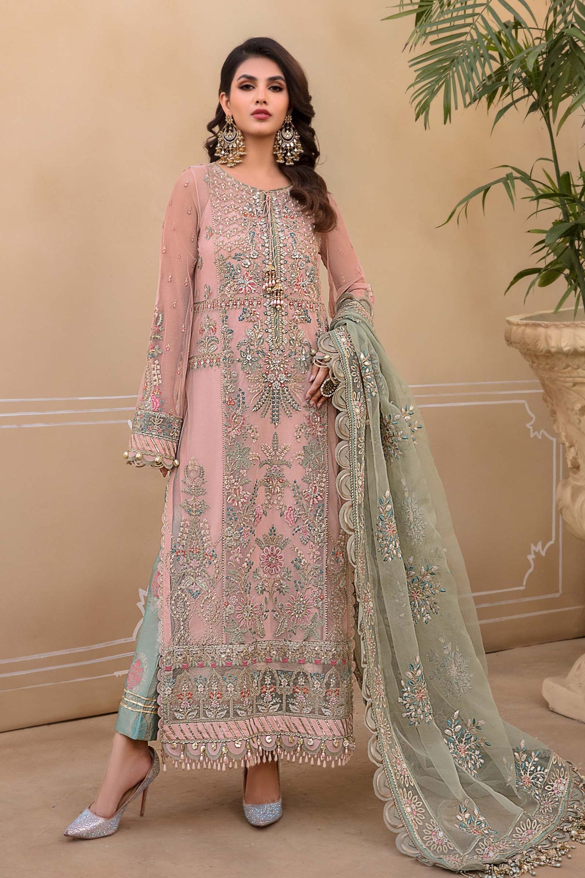  Ice Blue BD-2607 - Maria.B - Mbroidered Chiffon Collection 2023 - Shahana Collection UK - Maria.B in UK 