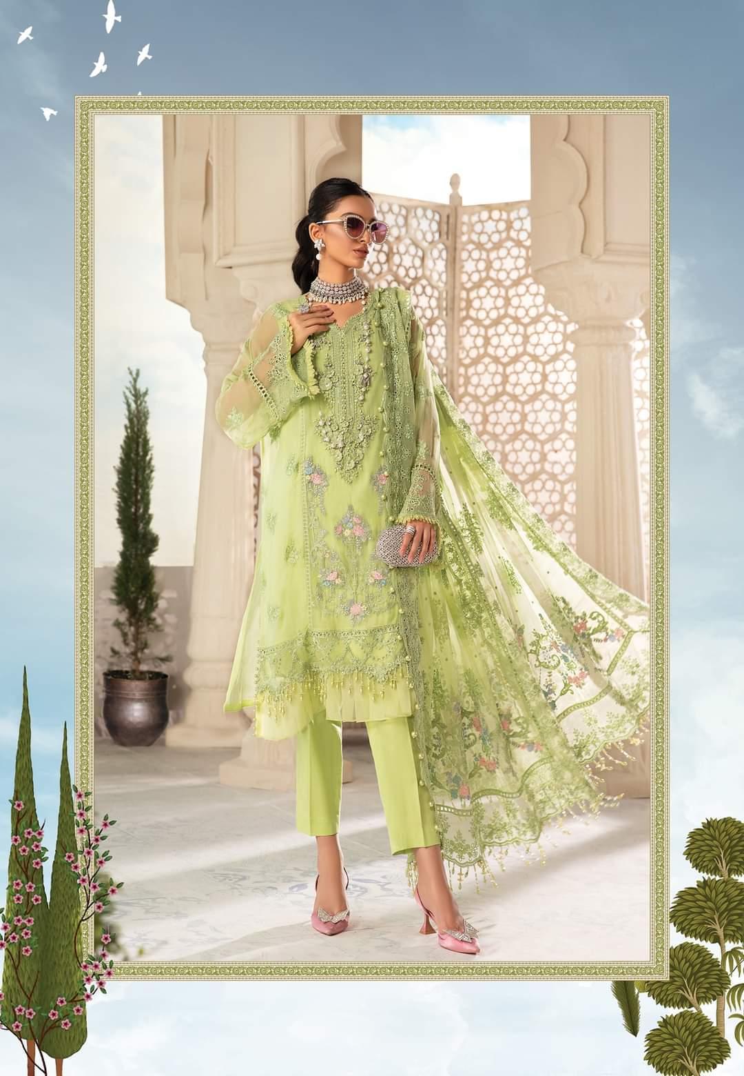 Maria.B Chiffons Collection'22- Design #8- Lime Green - Maria.B Chiffons Collection'22- Design #8- Lime Green - Shahana Collection