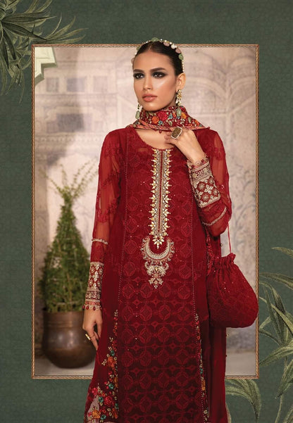 Maria.B Chiffons Collection'22- Design #1- Ruby Red - Maria.B Chiffons Collection'22- Design #1- Ruby Red - Shahana Collection