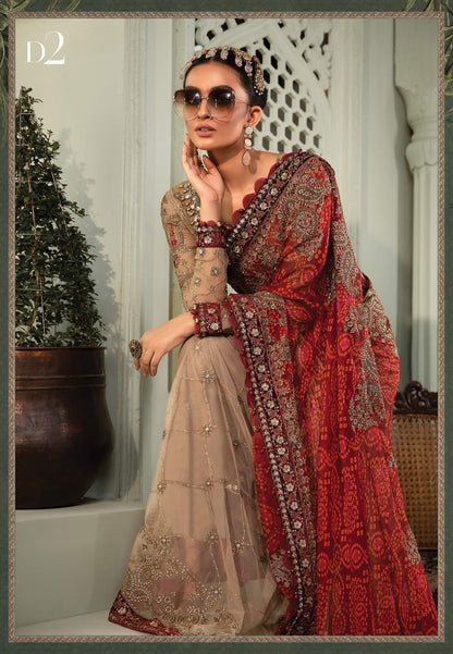 Maria.B Chiffons Collection'22- Design #5- Coffee and Maroon - Maria.B Chiffons Collection'22- Design #5- Coffee and Maroon - Shahana Collection