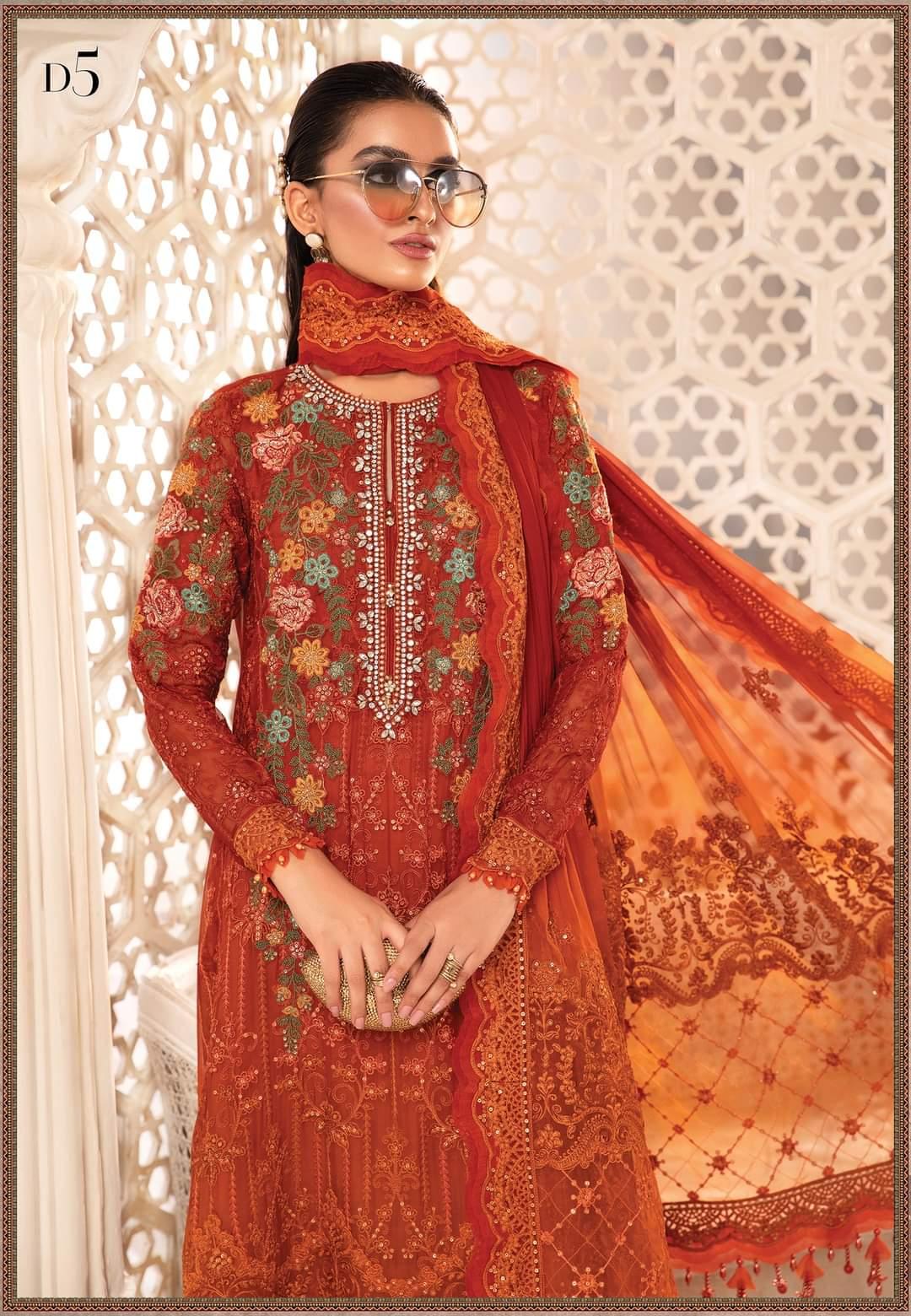 Maria.B Chiffons Collection'22- Design #2- Burnt Orange and Rust - Maria.B Chiffons Collection'22- Design #2- Burnt Orange and Rust - Shahana Collection
