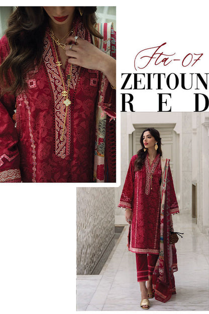FTA - 07 - Zeitoun Red - Kesh - Lawn Collection'23 - Farah Talib Aziz - Shahana Collection UK