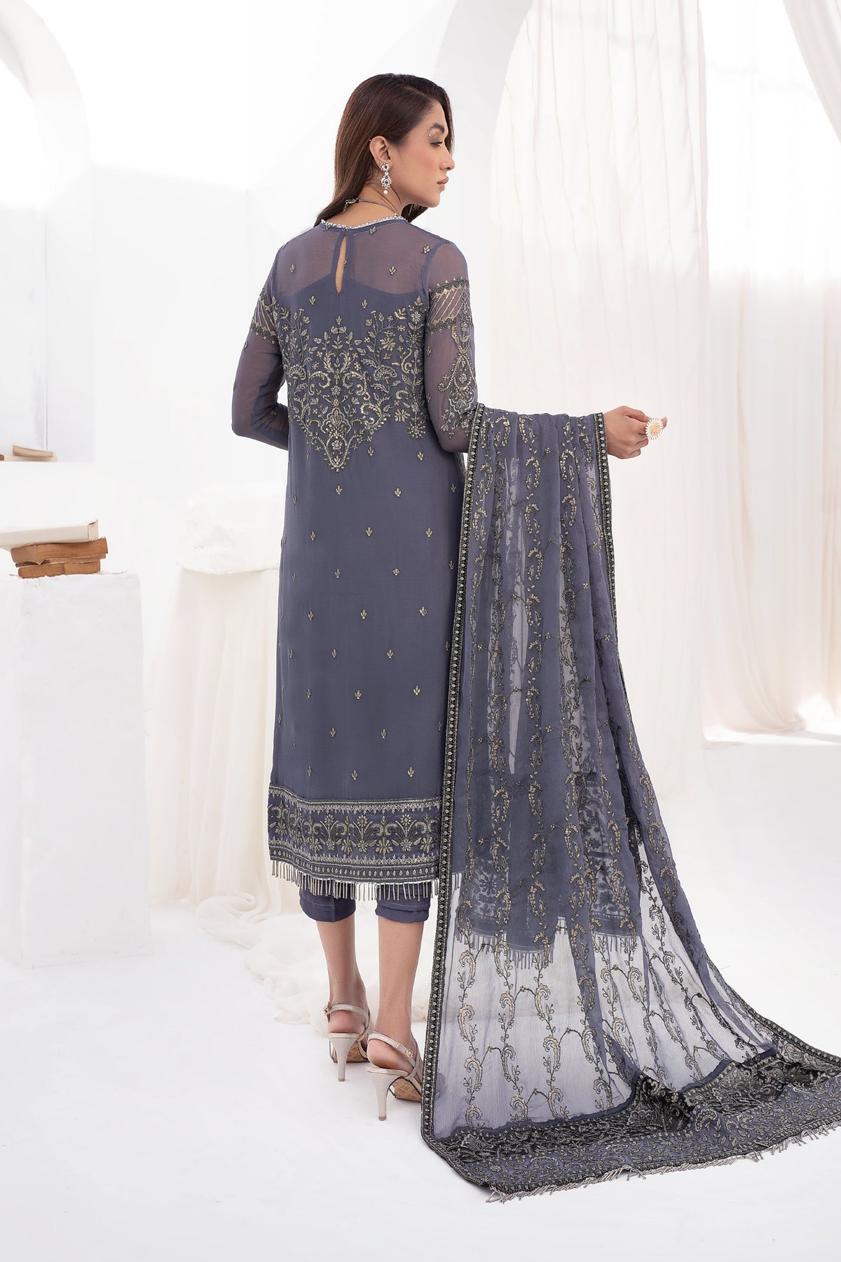  ZLC 04 - Dusty Teal - La Celeste - Chiffon Collection 2023 - Zarif - Shahana Collection Uk