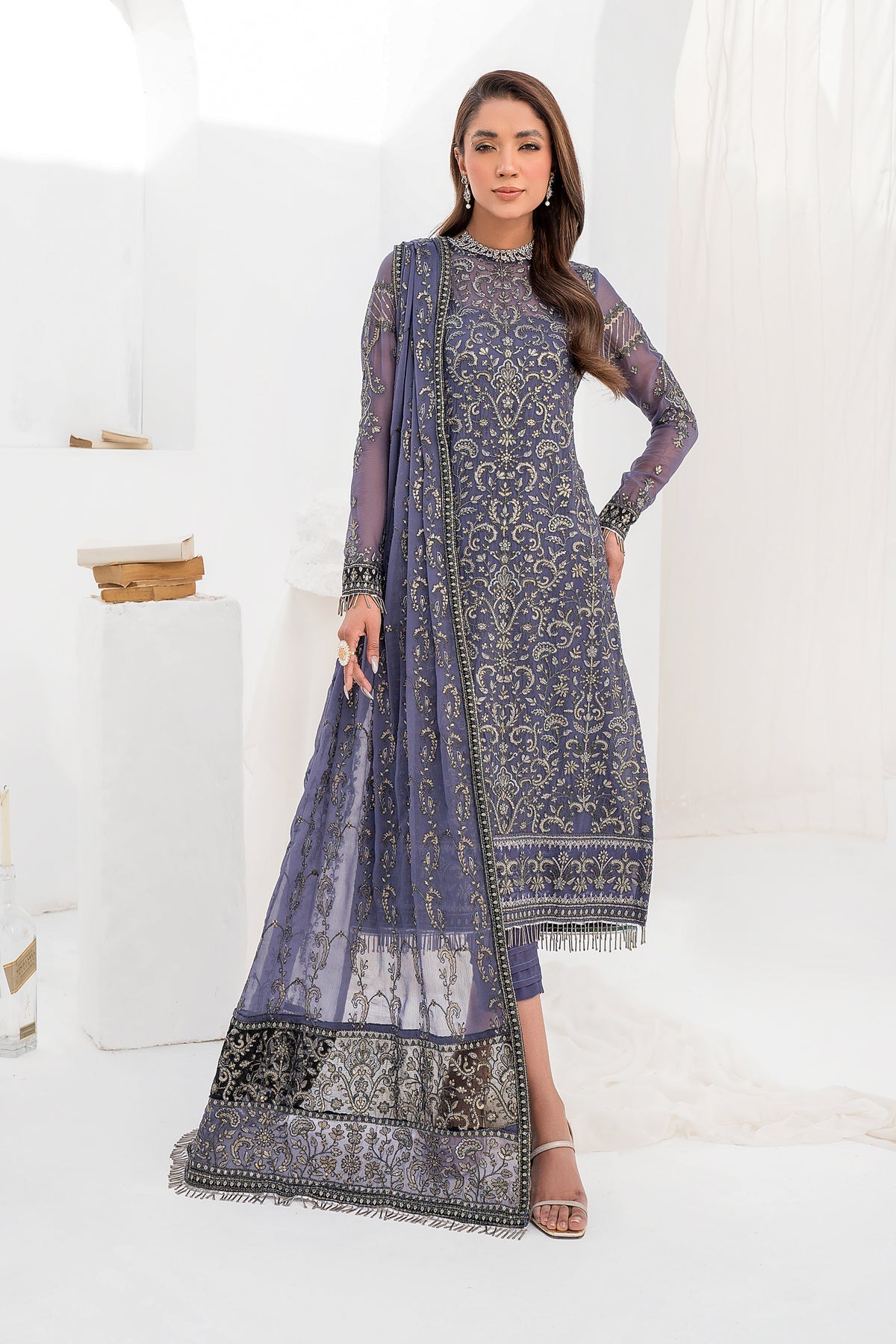  ZLC 04 - Dusty Teal - La Celeste - Chiffon Collection 2023 - Zarif - Shahana Collection Uk