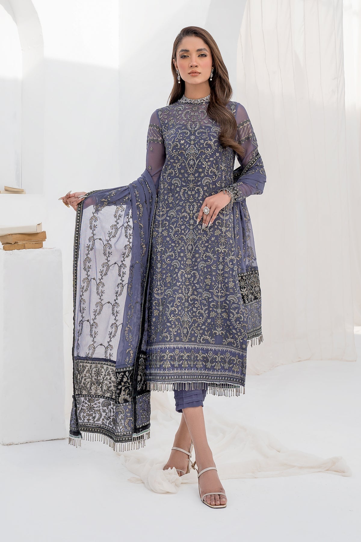  ZLC 04 - Dusty Teal - La Celeste - Chiffon Collection 2023 - Zarif - Shahana Collection Uk