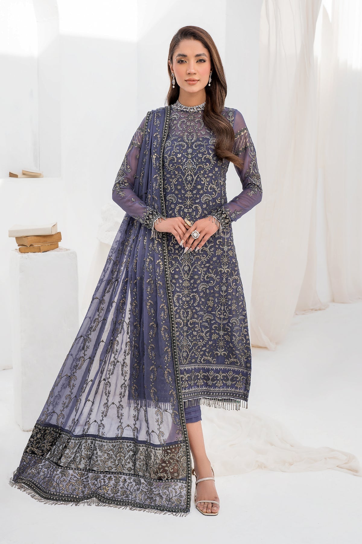  ZLC 04 - Dusty Teal - La Celeste - Chiffon Collection 2023 - Zarif - Shahana Collection Uk