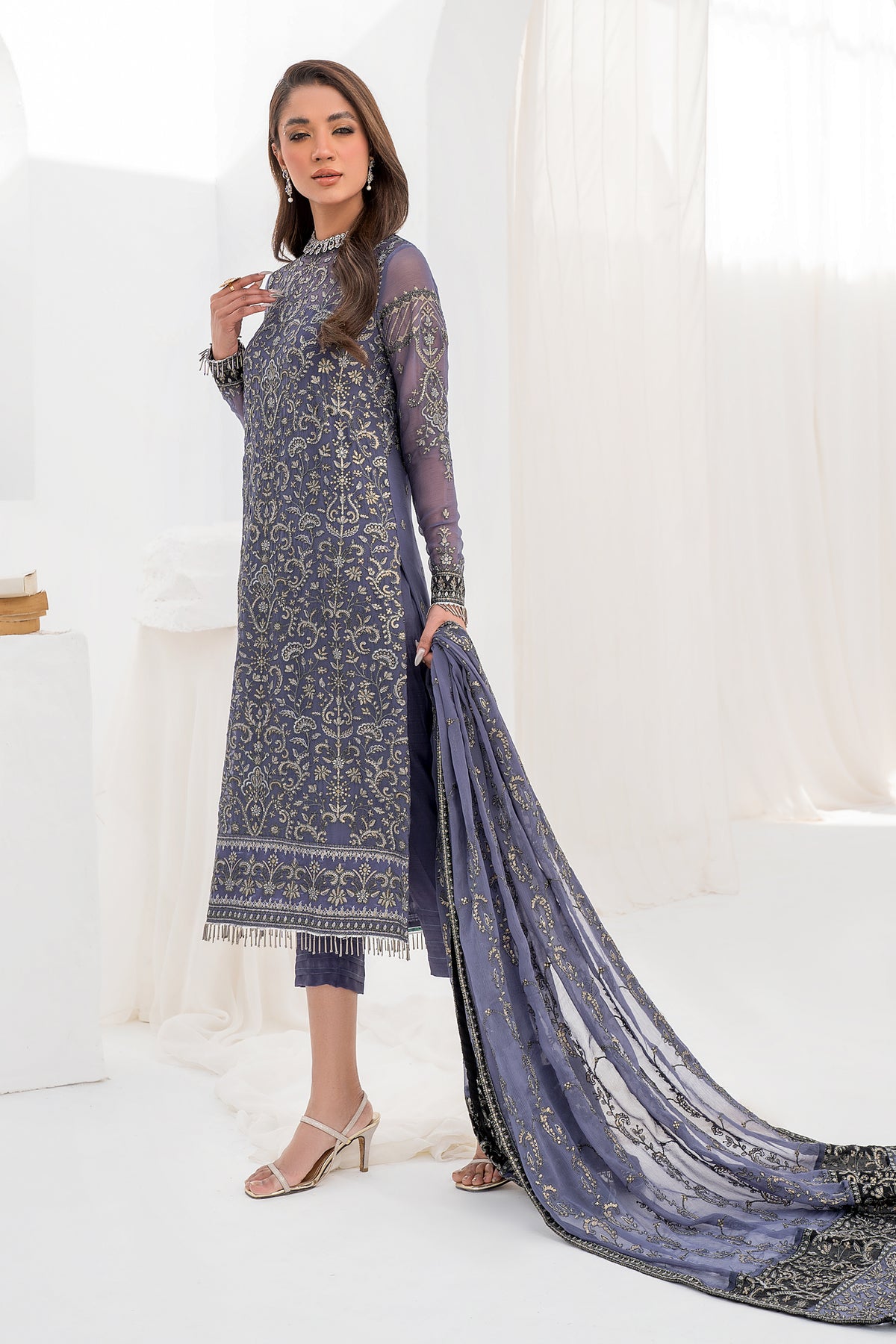  ZLC 04 - Dusty Teal - La Celeste - Chiffon Collection 2023 - Zarif - Shahana Collection Uk